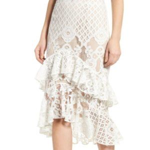 CHELSEA28 Ivory Lace Ruffled Skirt